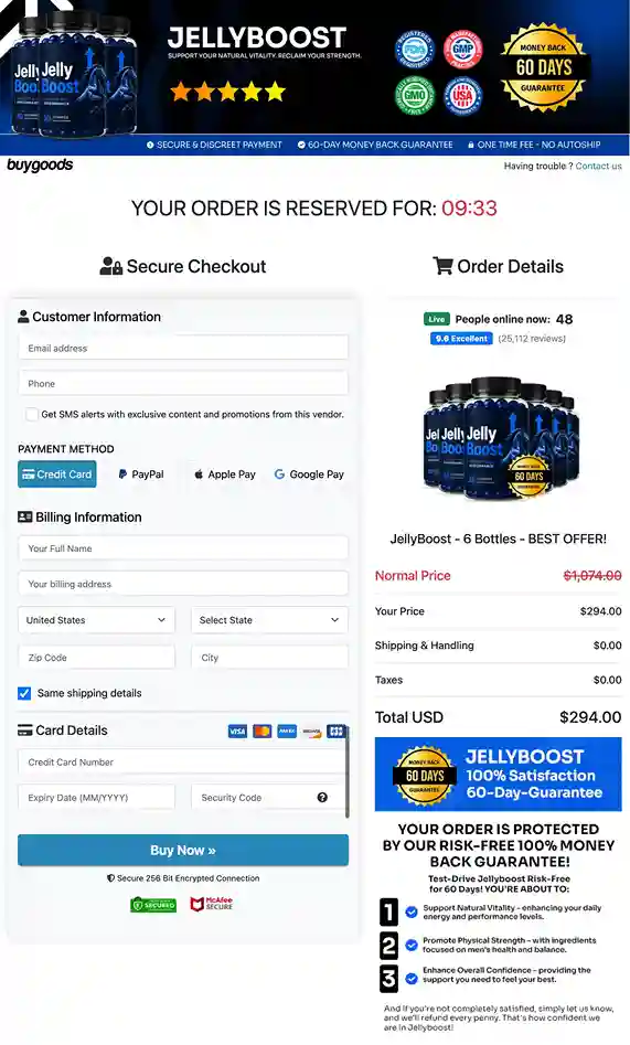 JellyBoost Secure Payment – All Major Cards, SSL Encrypted Checkout
