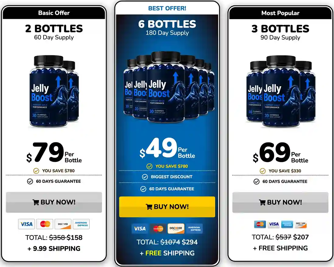 JellyBoost Pricing – 2 Bottle at $79, 3 Bottle at $69, 6 Bottle at $49 with Free Shipping